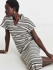 JD Williams White Stripe Crochet Jersey Collared T-Shirt Dress - Image 3 of 4