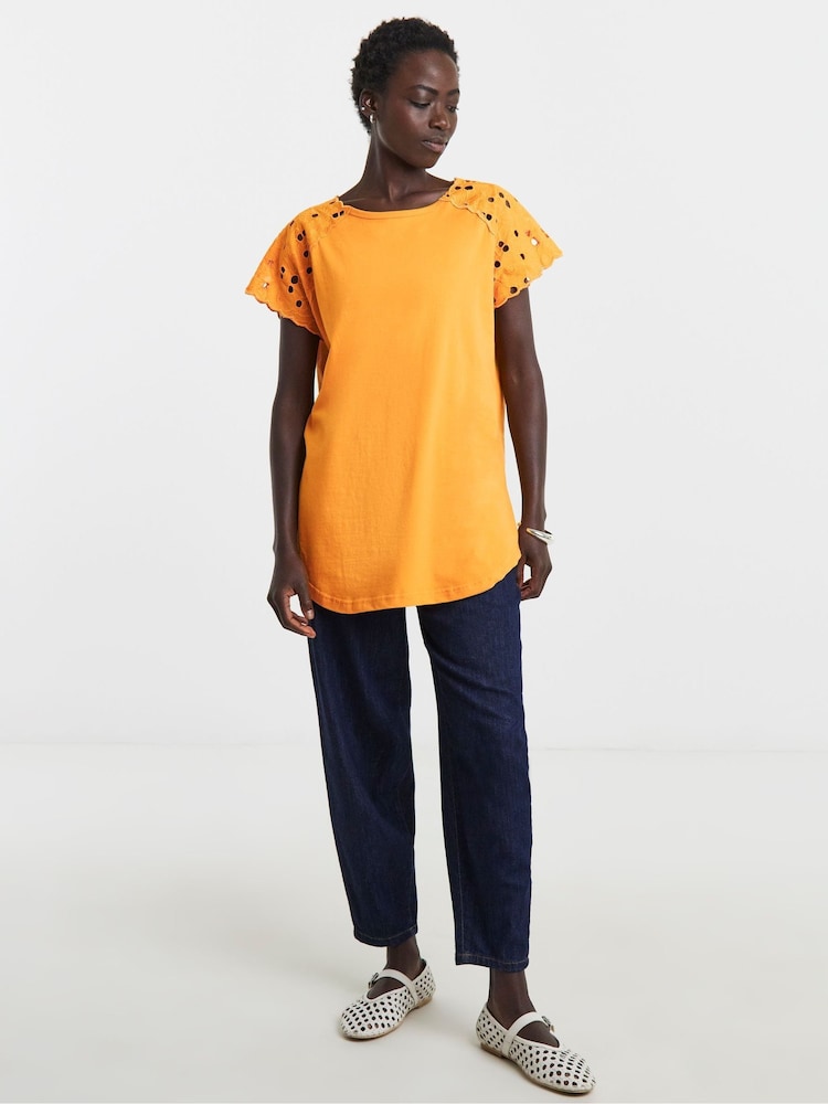 JD Williams Orange Broderie Shoulder Longline Top - Image 1 of 4 JD Williams Orange Broderie Shoulder Longline Top - Image 1 of 4