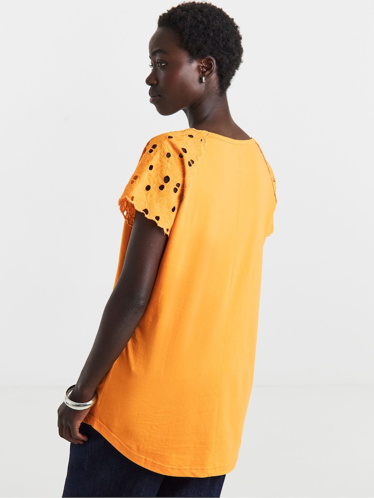 JD Williams Orange Broderie Shoulder Longline Top - Image 2 of 4 JD Williams Orange Broderie Shoulder Longline Top - Image 2 of 4