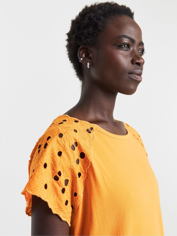 JD Williams Orange Broderie Shoulder Longline Top - Image 4 of 4 JD Williams Orange Broderie Shoulder Longline Top - Image 4 of 4
