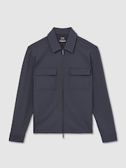 Reiss Airforce Blue Glover R-Flex Stretch-Twill Zip-Through Overshirt - Image 2 of 8