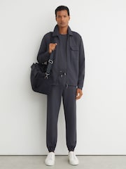 Reiss Airforce Blue Glover R-Flex Stretch-Twill Zip-Through Overshirt - Image 3 of 8