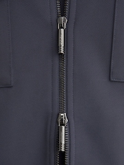 Reiss Airforce Blue Glover R-Flex Stretch-Twill Zip-Through Overshirt - Image 4 of 8