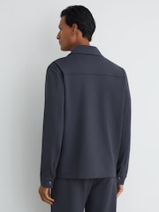 Reiss Airforce Blue Glover R-Flex Stretch-Twill Zip-Through Overshirt - Image 7 of 8