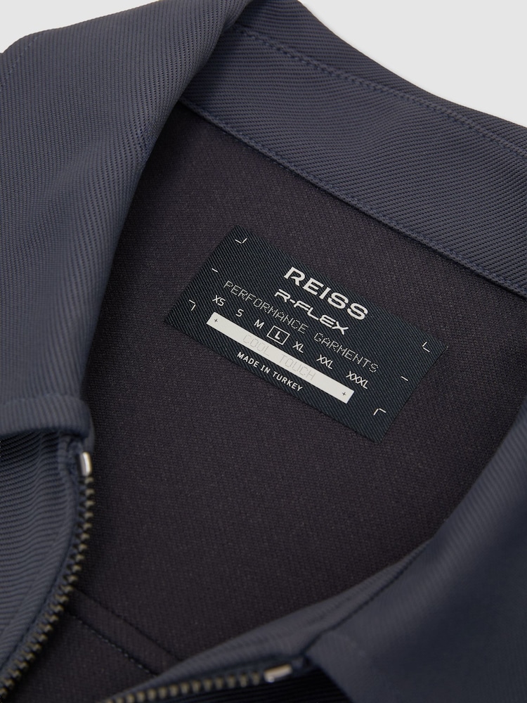 Reiss Airforce Blue Glover R-Flex Stretch-Twill Zip-Through Overshirt - Image 8 of 8