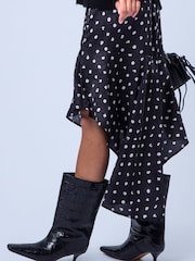 Religion Black Asymmetric High Low Ash In Polka Dot Print Midi Skirt - Image 3 of 8