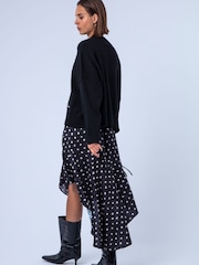 Religion Black Asymmetric High Low Ash In Polka Dot Print Midi Skirt - Image 6 of 8