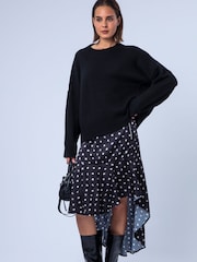 Religion Black Asymmetric High Low Ash In Polka Dot Print Midi Skirt - Image 7 of 8