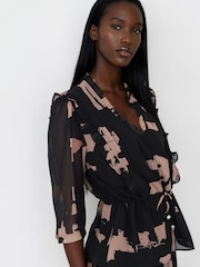 Religion Black Façade Print Evie Ruffle Blouse With Tie Waist - Image 1 of 8