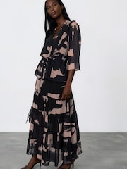 Religion Black Façade Print Evie Ruffle Blouse With Tie Waist - Image 2 of 8