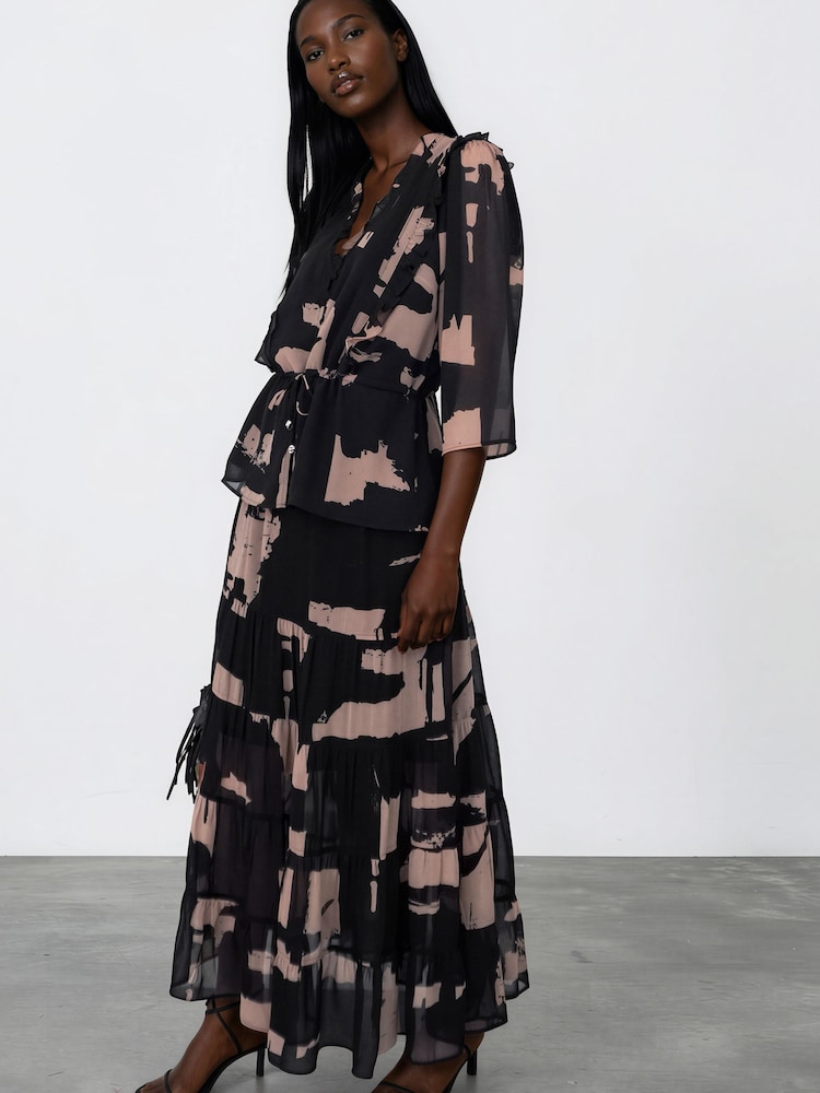Religion Black Façade Print Evie Ruffle Blouse With Tie Waist - Image 2 of 8
