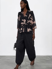 Religion Black Façade Print Evie Ruffle Blouse With Tie Waist - Image 3 of 8