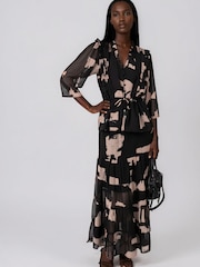 Religion Black Façade Print Evie Ruffle Blouse With Tie Waist - Image 5 of 8