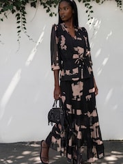Religion Black Façade Print Evie Ruffle Blouse With Tie Waist - Image 7 of 8