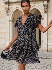 Religion Animal Print Janet Short Mini V-neck Dress With Studs - Image 2 of 7