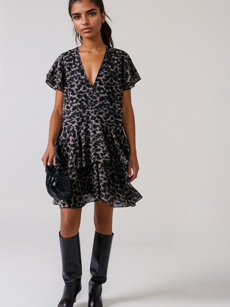 Religion Animal Print Janet Short Mini V-neck Dress With Studs - Image 7 of 7