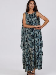 Religion Green Shea Maxi Occason Dress With Cape Styling In Abstract Facade Print - Image 3 of 9