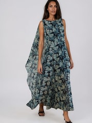 Religion Green Shea Maxi Occason Dress With Cape Styling In Abstract Facade Print - Image 4 of 9