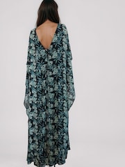 Religion Green Shea Maxi Occason Dress With Cape Styling In Abstract Facade Print - Image 6 of 9