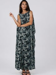 Religion Green Shea Maxi Occason Dress With Cape Styling In Abstract Facade Print - Image 7 of 9