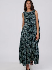 Religion Green Shea Maxi Occason Dress With Cape Styling In Abstract Facade Print - Image 8 of 9