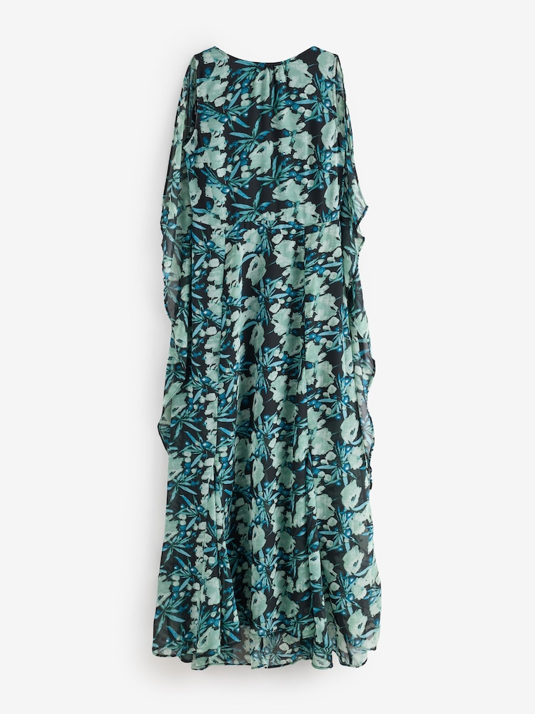 Religion Green Shea Maxi Occason Dress With Cape Styling In Abstract Facade Print - Image 9 of 9