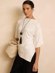 白色 - Mint Velvet Draped Asymmetric Top - 圖片 1/7