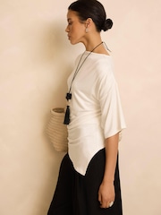 白色 - Mint Velvet Draped Asymmetric Top - 圖片 2/7