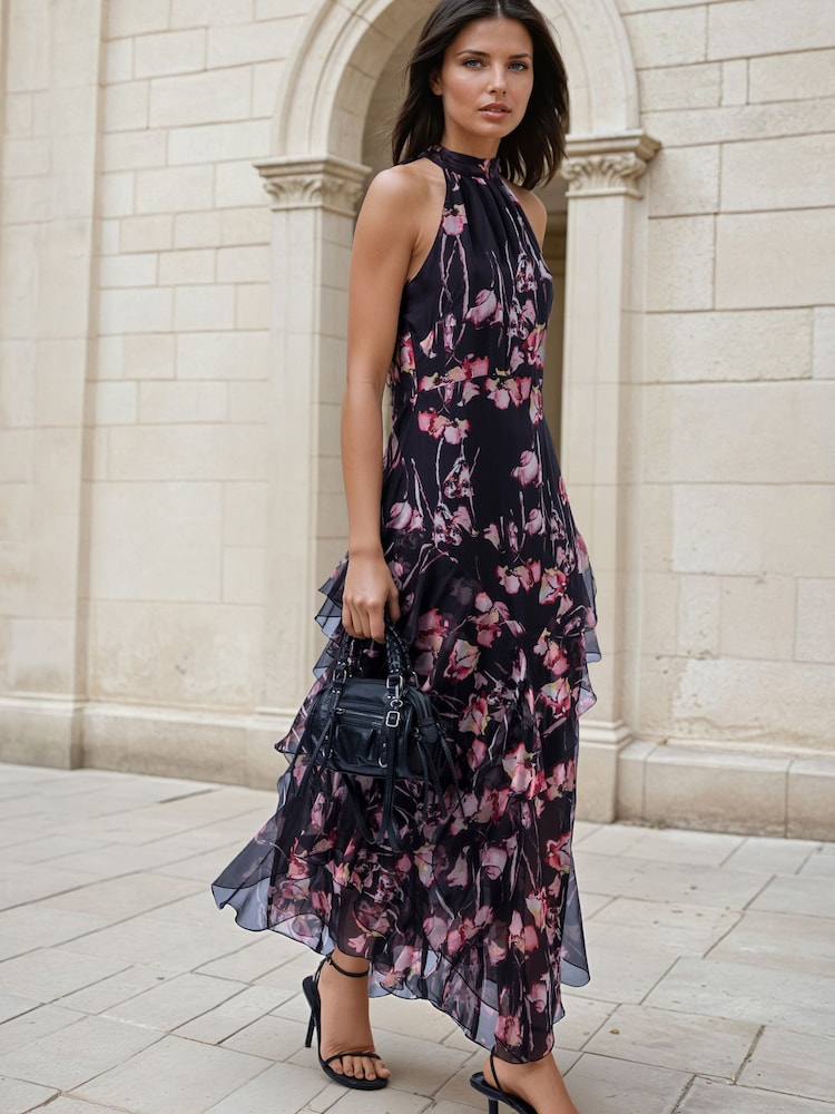 Religion Black Floral Taylor Maxi Dress With Full Ruffle Skirt - Image 1 of 8 Religion Black Floral Taylor Maxi Dress With Full Ruffle Skirt - Image 1 of 8