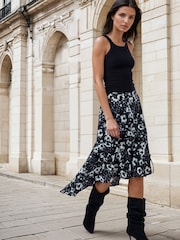 Religion Black Asymmetric high low Ash Skirt in dark floral - Image 2 of 8
