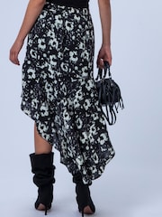 Religion Black Asymmetric high low Ash Skirt in dark floral - Image 4 of 8