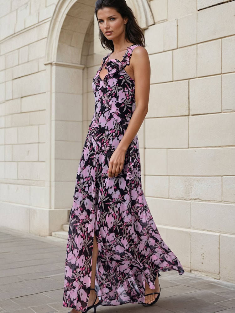 Religion Pink Ruffle Dream Maxi Occasion Dress With Corsage - Image 1 of 8 Religion Pink Ruffle Dream Maxi Occasion Dress With Corsage - Image 1 of 8
