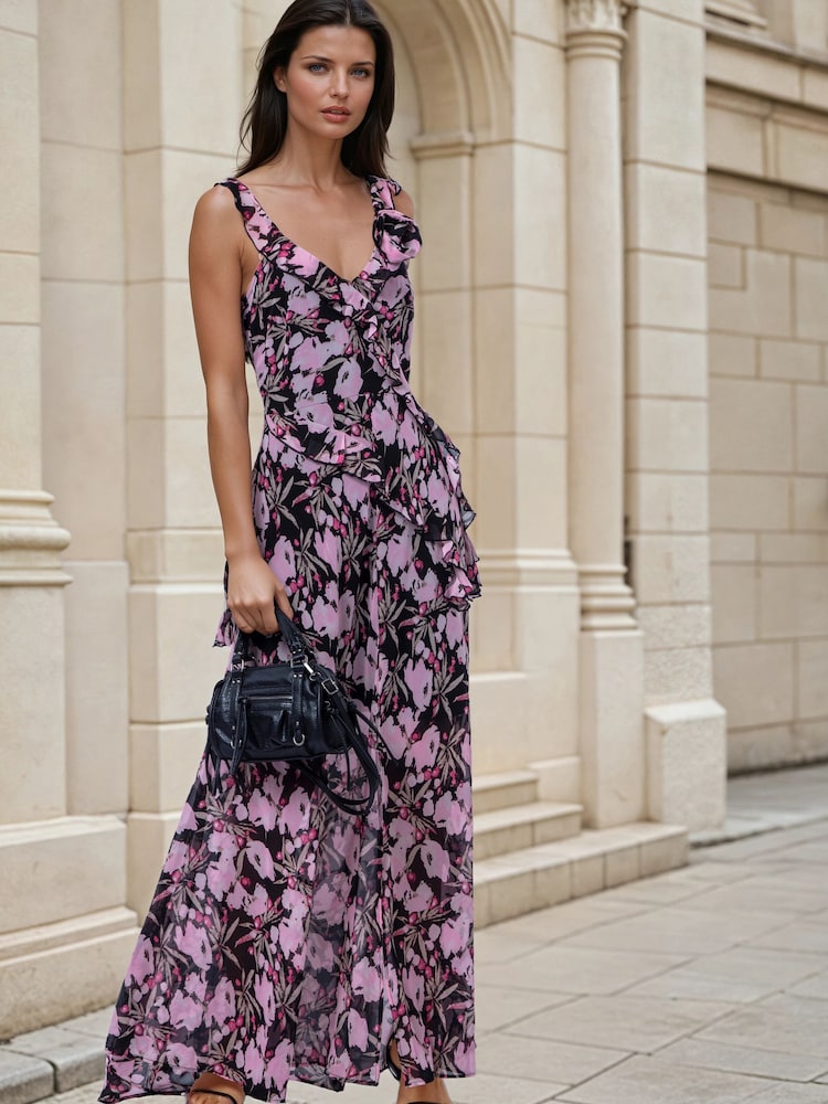 Religion Pink Ruffle Dream Maxi Occasion Dress With Corsage - Image 2 of 8 Religion Pink Ruffle Dream Maxi Occasion Dress With Corsage - Image 2 of 8