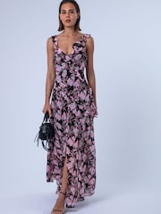 Religion Pink Ruffle Dream Maxi Occasion Dress  With Corsage - Image 7 of 8