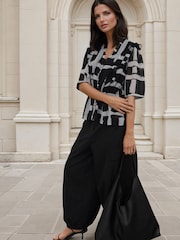 Religion Black Monochrome Stripe Print Evie Ruffle Blouse With Tie Waist - Image 2 of 8