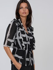 Religion Black Monochrome Stripe Print Evie Ruffle Blouse With Tie Waist - Image 3 of 8