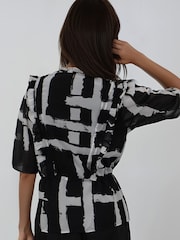 Religion Black Monochrome Stripe Print Evie Ruffle Blouse With Tie Waist - Image 5 of 8
