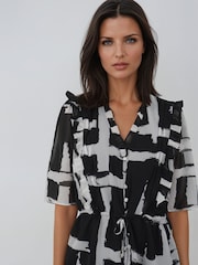 Religion Black Monochrome Stripe Print Evie Ruffle Blouse With Tie Waist - Image 6 of 8