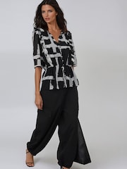 Religion Black Monochrome Stripe Print Evie Ruffle Blouse With Tie Waist - Image 7 of 8