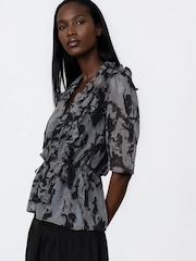 Religion Grey Solvent Print Evie Ruffle Blouse With Tie Waist - Image 2 of 8