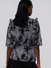 Religion Grey Solvent Print Evie Ruffle Blouse With Tie Waist - Image 4 of 8