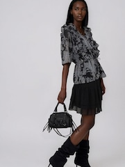 Religion Grey Solvent Print Evie Ruffle Blouse With Tie Waist - Image 5 of 8