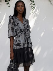 Religion Grey Solvent Print Evie Ruffle Blouse With Tie Waist - Image 7 of 8