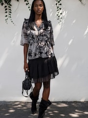 Religion Grey Solvent Print Evie Ruffle Blouse With Tie Waist - Image 8 of 8