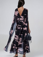 Religion Black Shea Maxi Occason Dress With Cape Styling In Abstract Facade Print - Image 3 of 8