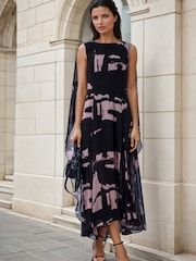 Religion Black Shea Maxi Occason Dress With Cape Styling In Abstract Facade Print - Image 4 of 8