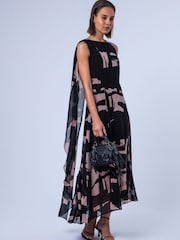 Religion Black Shea Maxi Occason Dress With Cape Styling In Abstract Facade Print - Image 5 of 8