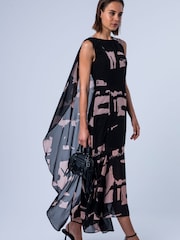 Religion Black Shea Maxi Occason Dress With Cape Styling In Abstract Facade Print - Image 6 of 8