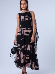 Religion Black Shea Maxi Occason Dress With Cape Styling In Abstract Facade Print - Image 7 of 8