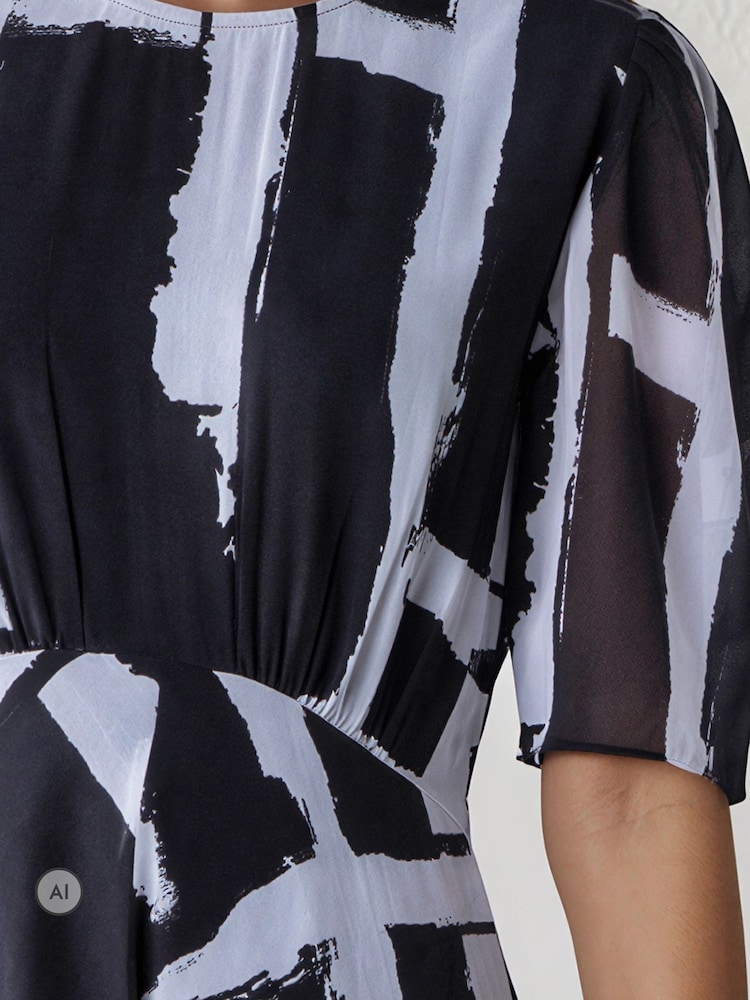 Religion Black Sienna Tea Dress In Abstract Monochrome Selvage With Full Skirt - Image 5 of 5